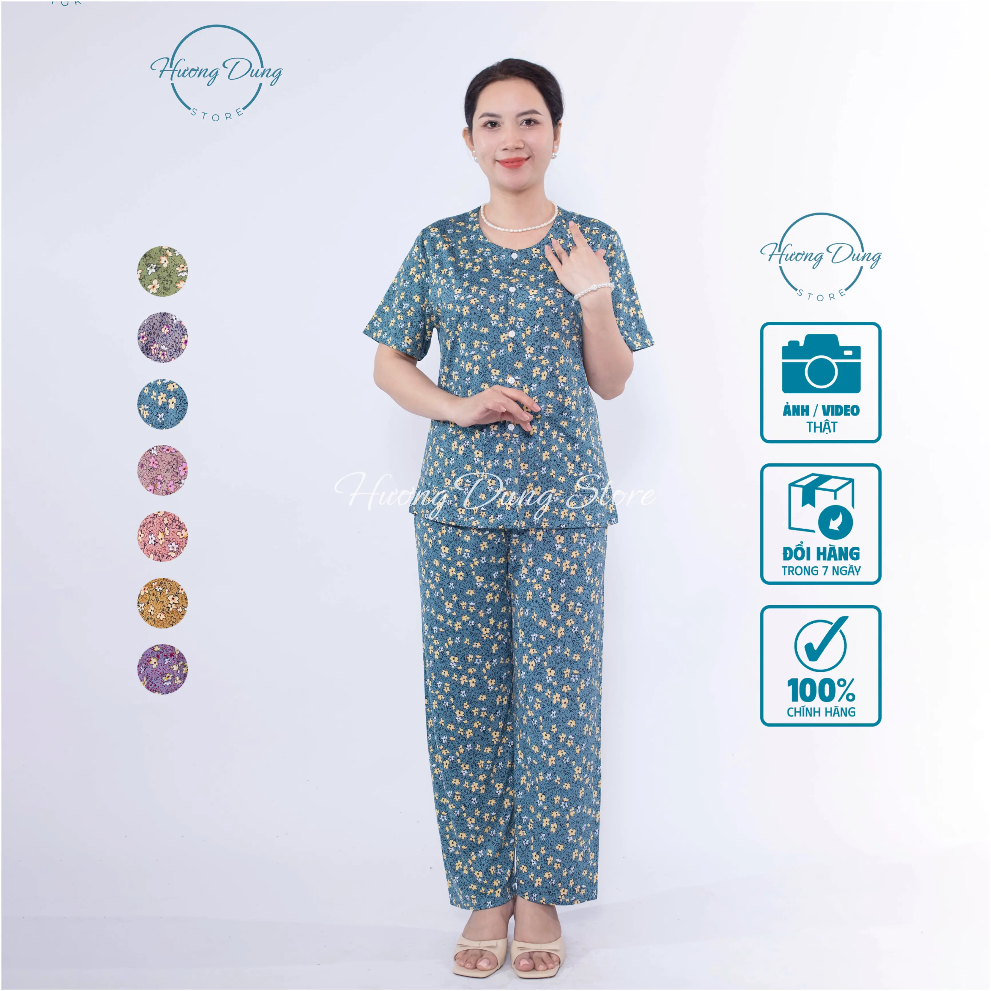 Đồ Bộ Trung Niên Thun Atiway Hàn Cao Cấp Hương Dung Tay Ngắn Mát Mẻ Thanh Lịch