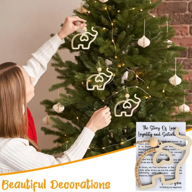 Wooden Elephant Design Ornament, 1/3/5 Counts Friendship Themed Ornament with Story Card, Sisterhood Elephant Ornament for Women Tribe 7