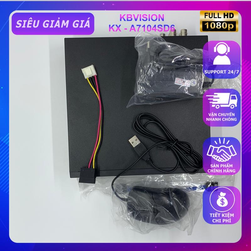 Đầu ghi hình Camera Analog 4 cổng nhãn hiệu KBVISION. KX-A7104SD6, hỗ trợ các Camera fullHD 1080p chuẩn HDTVI và cũ hơn 7