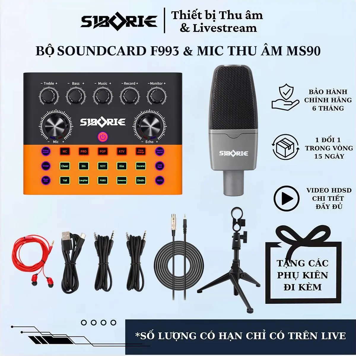 [SIBORIE] Bộ Soundcard F993 + Mic MS90 - Thu Âm Chuyên Nghiệp, Hát Live, Livestream