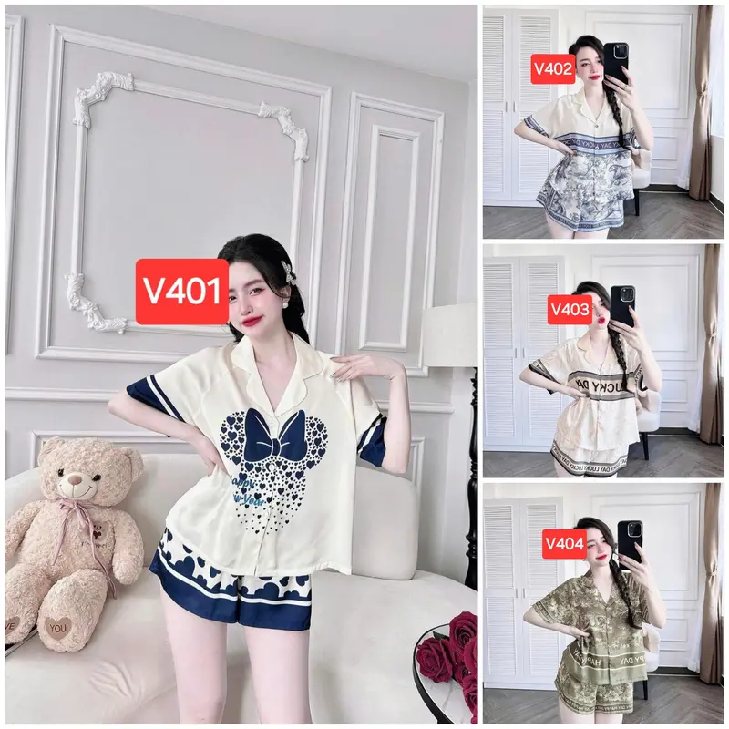 (40-70kg) Đồ bộ pijama tay cộc quần cộc Luckyday lụa latin thiết kế mới dễ thương, pijama nữ, đồ bộ pizama lụa latin mềm mịn 0