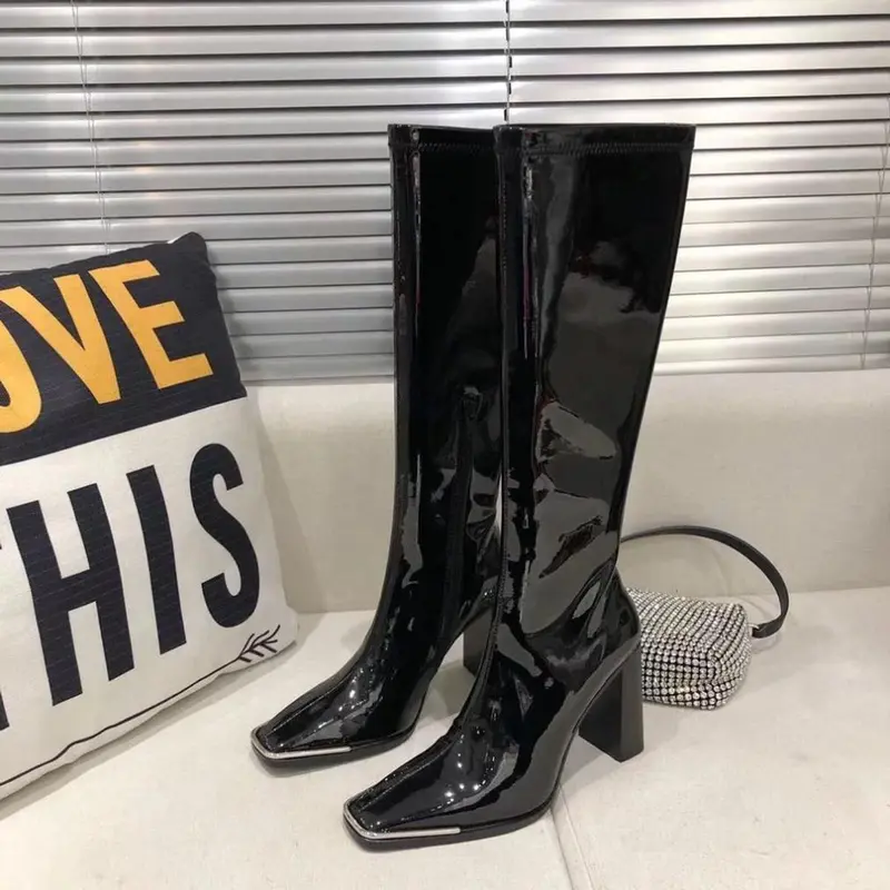 (S220) Bốt đùi nữ HOT  đế 9p tôn dáng (Mã 8815 - BOT Bóng CỔ THẲNG) GiàY Shoes Boot Cổ Cao Jean Nhung boot  nữ 6