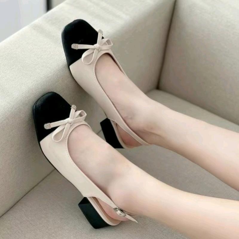    Hàng làm kỹ và đẹp Giày sục nữ nơ phối màu có quai hậu chất da mềm ddes cao 3 cm mary baby bệt có size từ  35-40 