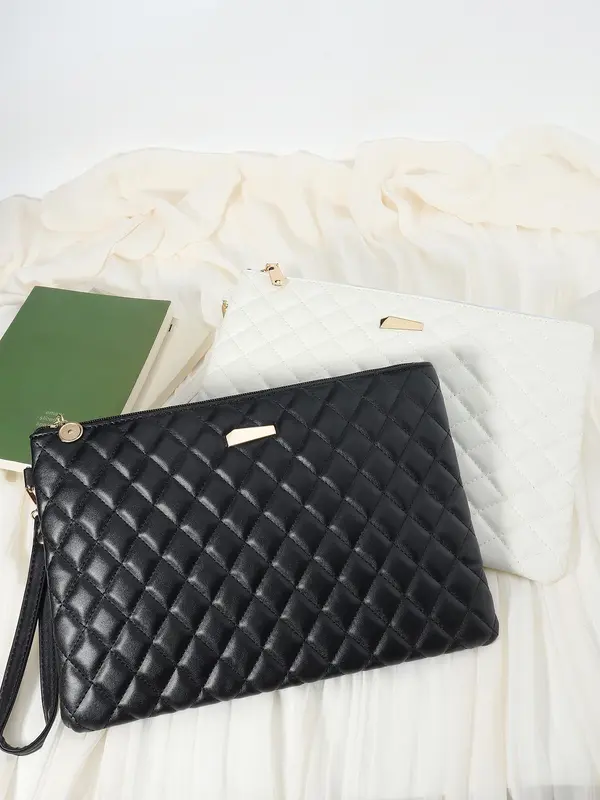 Women's Fashionable Quilted Design Clutch Bag, Large Capacity Multi-functional Outdoor Storage Bag, Coin and Mobile Phone Multi Zipper Wallet 4