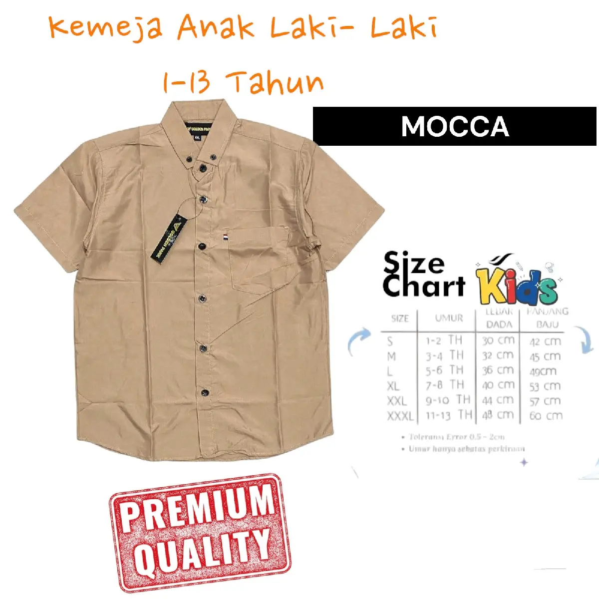 Atasan Anak Laki-Laki Kemeja Anak Tanggung Warna Mocca