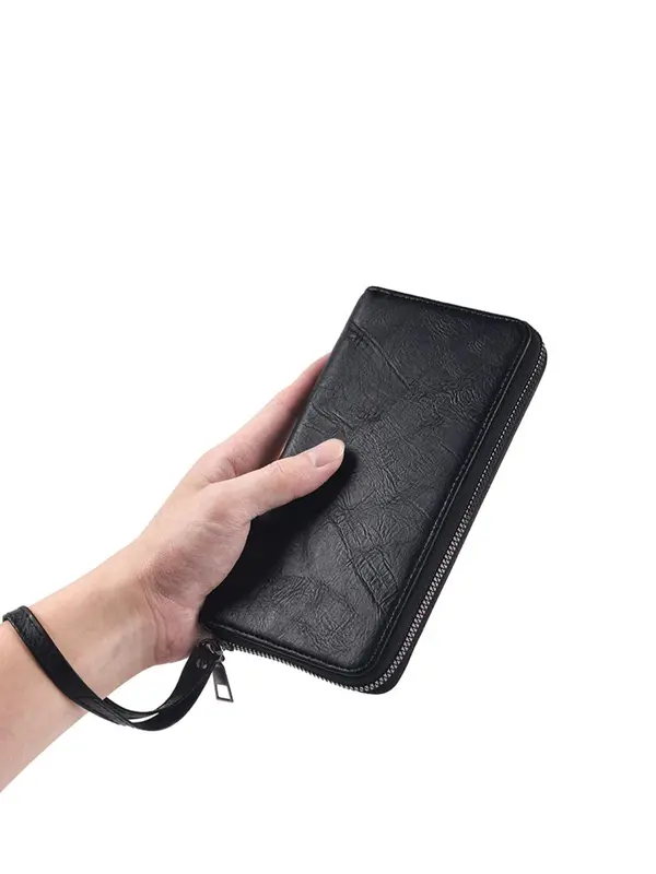Casual Solid Long Wallet with Lanyard, Large Capacity Card Holder, Basic Trendy Wristlet Wallet for Boys Gift 4