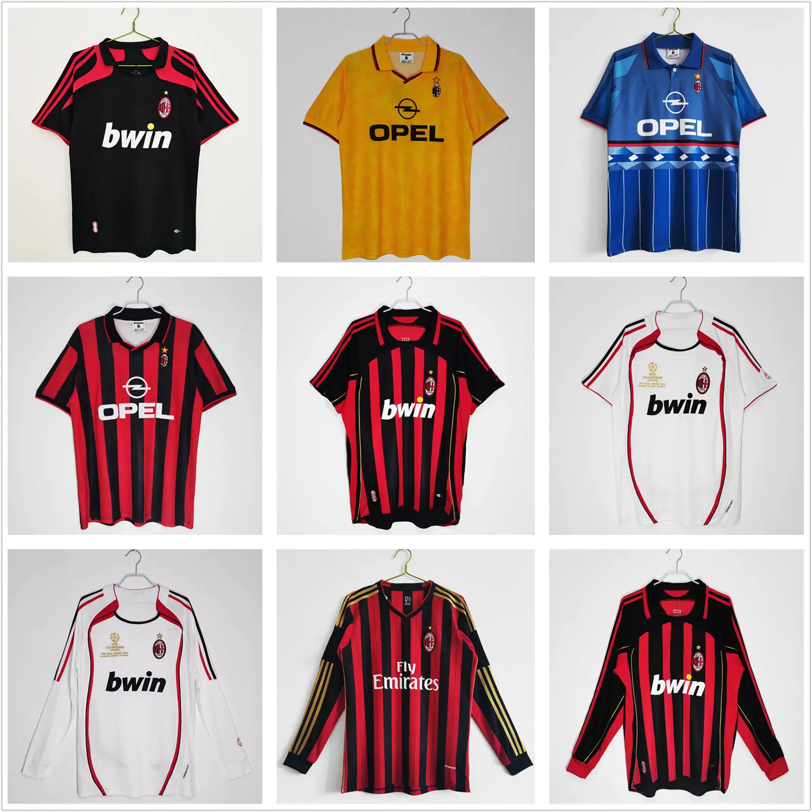 1995-16 Season AC Milan Retro Jersey Home and Away Champions League No. 22 Kaká Maldini Inzaghi Foot