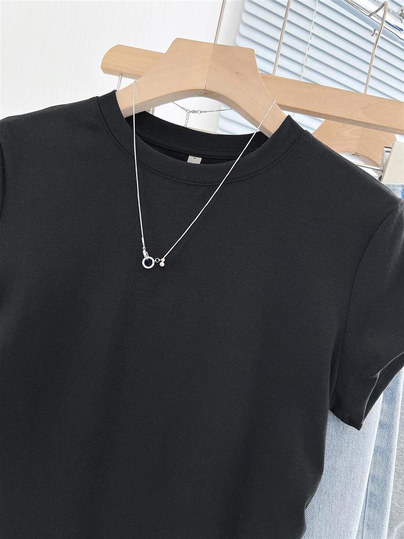 Product Introduction of Short pleated women's T-shirt waist design sweet short-sleeved summer cotton round neck top 19