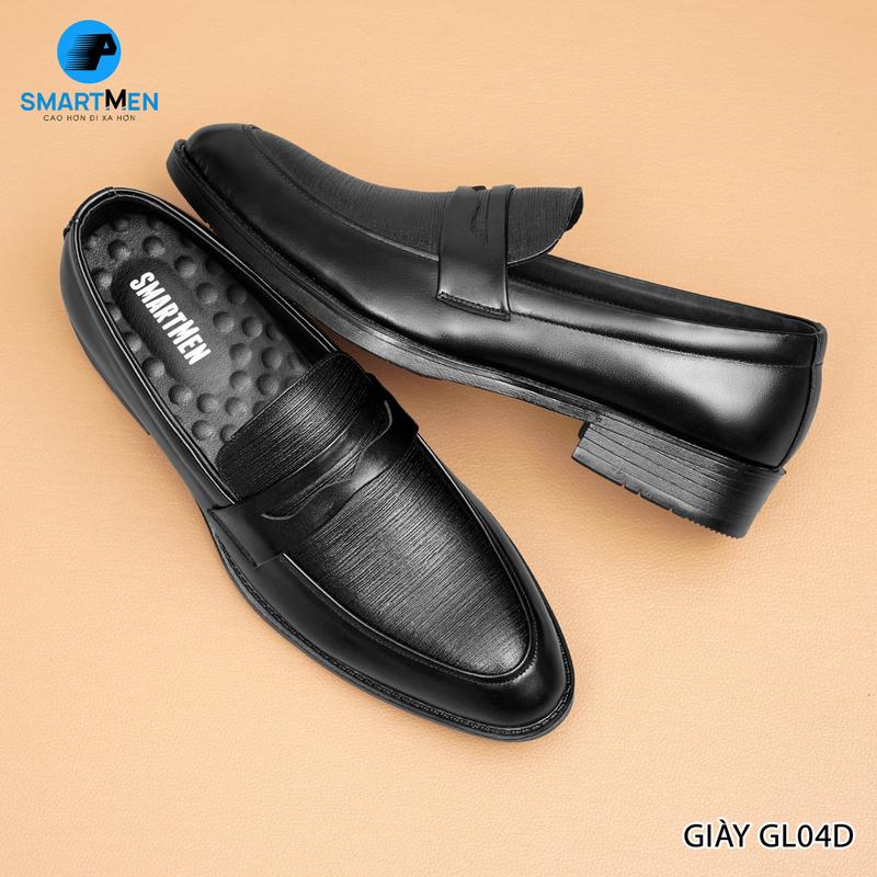 Giày lười nam GL-04-D màu đen thiết kế và sản xuất bởi Smartmen da bò cao cấp đế cao su đúc nguyên khối êm chân Loafer Shoes