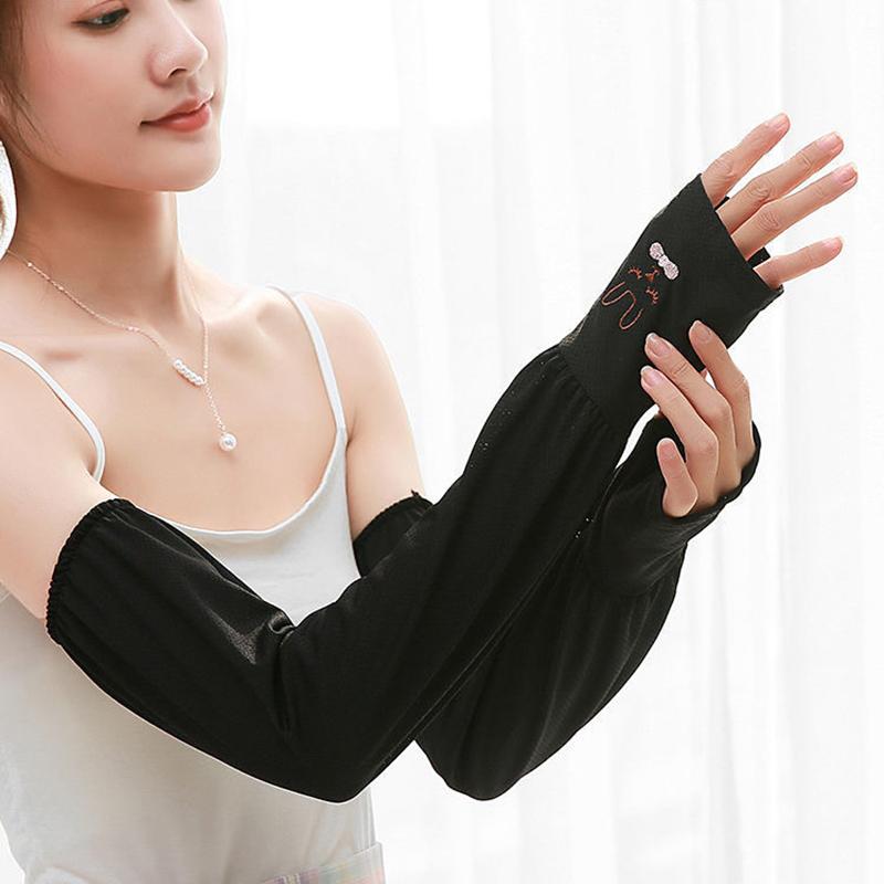 Tay Áo Dài Lụa Lạnh Mùa Hè, Che Cánh Tay Chống Nắng, Dành Cho Nam Và Nữ, Còng Tay, Tay Áo Cánh Tay Đạp Xe Chống Tia UV Mới, Hở Ngón 1