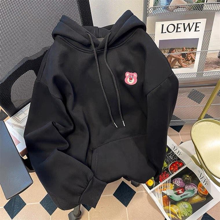BEAR CUTE PINKY HOODIE SWEATER OVERSIZE WANITA LUCU KEKINIAN bahan fleece Basic Fit Nyaman Panjang Crewneck Tebal Oblong 1