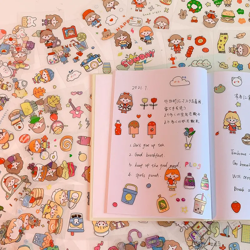 100 Lembar Sticker Box Motif Animasi Lucu / Cute Stiker Dekor Aesthethic / Motif Lucu 5