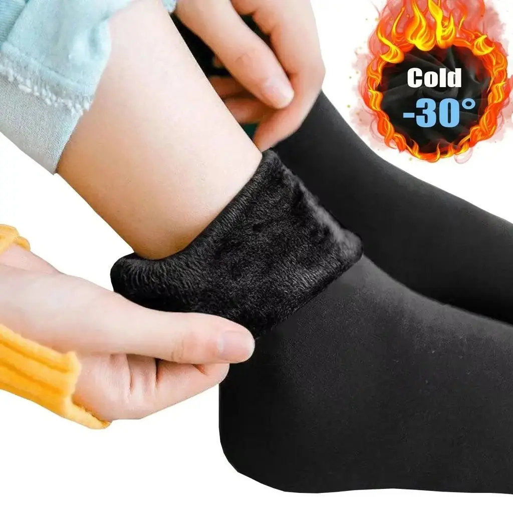 Vớ Đi Tuyết Thời Trang Nữ, Lót Lông Cừu Dày, Vớ Mùa Đông Giữ Nhiệt, Màu Trơn Mềm Mại Và Ấm Cúng, Vớ Giữa ống
