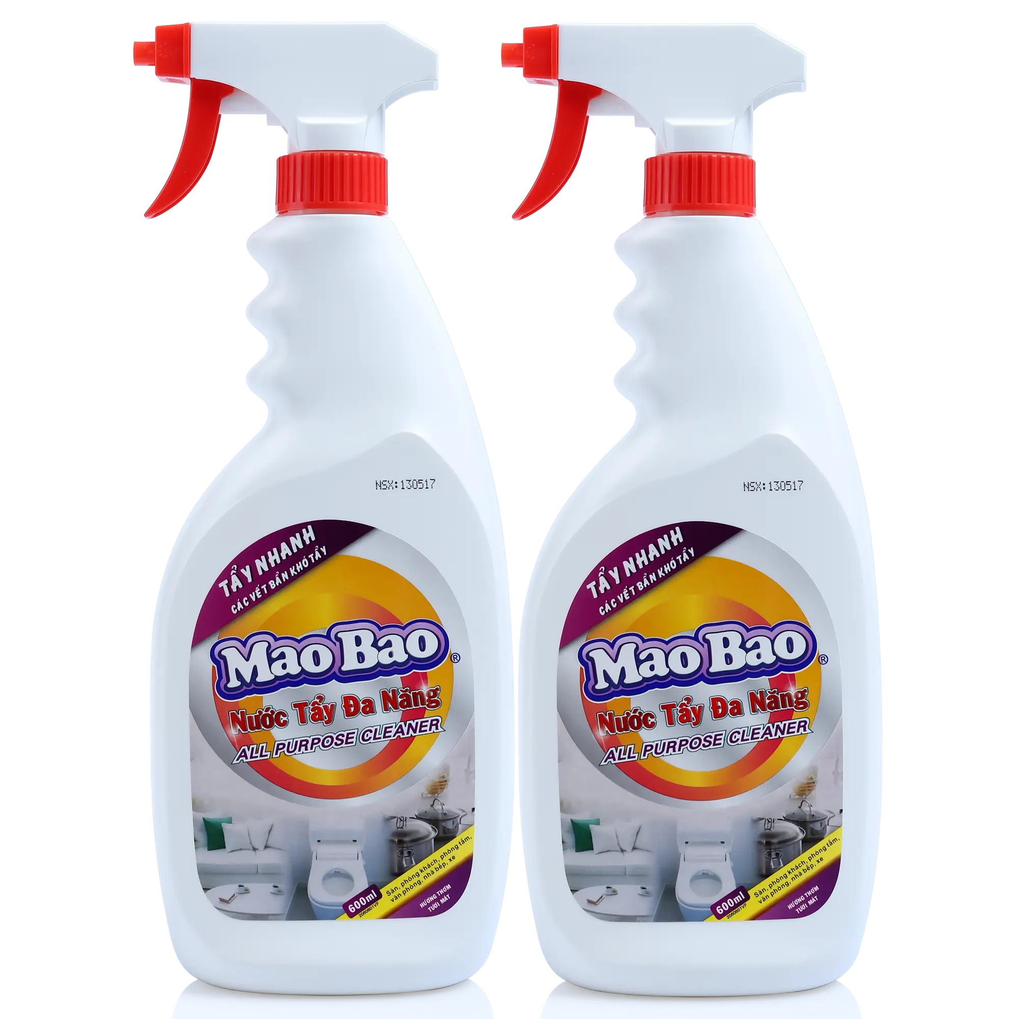 Combo 2 chai Nước tẩy đa năng Mao Bao 600ml dễ dàng tẩy Làm Sạch vết ố, dầu mỡ, gỉ sét, mùi thơm tươi mát