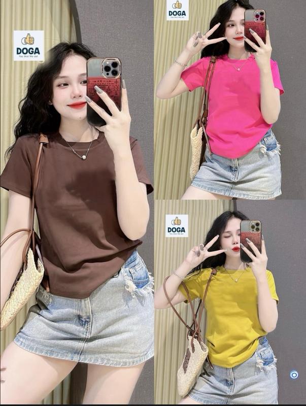Áo trơn BORIP COTTON Xịn dáng áo baby tee size S,M,L,XL,XXL DOGA 5 màu trẻ trung không xù lông siêu sang M161 Top Thun Women Cổ Tròn Đen