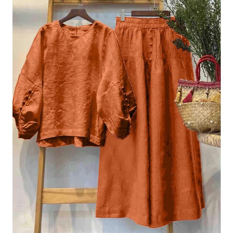 Set Bộ Nữ, Áo Dài, Tay Bồng, Quần Gỉa Váy, Bộ Mặc Đi Chơi, Ở Nhà, Set Tằm Hàn - Q40