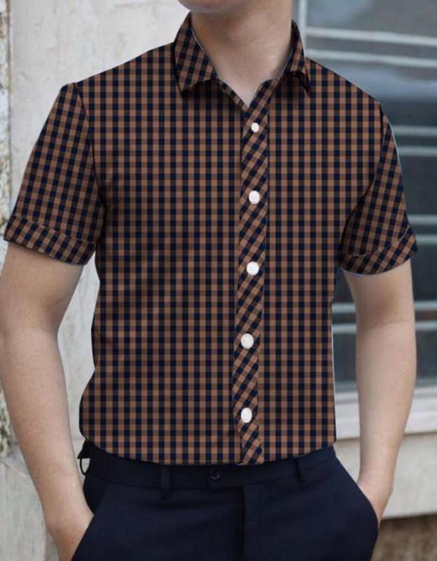 ÁO SƠ MI NAM SỌC CARO IN BẰNG CÔNG NGHỆ 3D SẮC NÉT KHÔNG PHAI TAY NGẮN NÚT GÀI VẢI LỤA MỀM MỊN THOÁNG MÁT TỪ 40-49KG