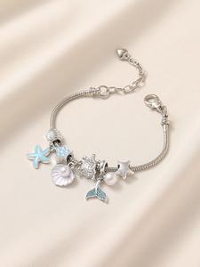 Pulsera de Dijes con Animales Marinos Decorada con Perlas Falsas, Joyería de Moda para Mujeres y Niñas, Joyería Exquisita y Comodín para Toda Ocasión, Decoración para Ropa Diaria, Regalo para Fiestas y Festividades