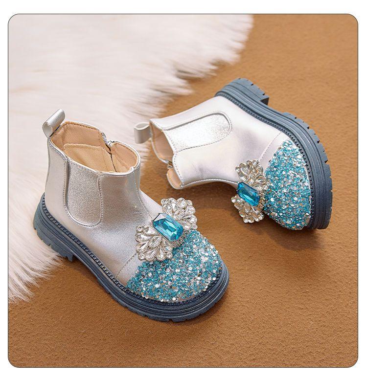 Product Introduction of Girls' Boots Elsa Princess Crystal Children's Leather Boots 2024 Autumn Winter New Fleece Short Boots Martin Boots Elsa Comfort 31