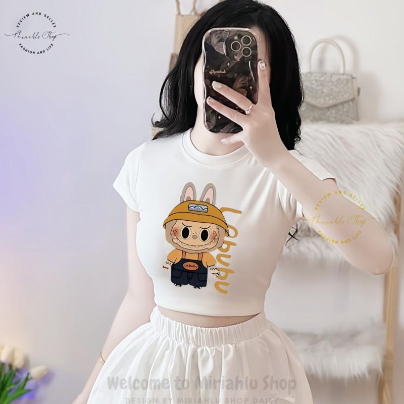 Product Introduction of Áo Thun Nữ Croptop Borip Basic Ôm Body In Hình Labubu Cam Nón, MLS237, Nữ Women Top Voi Dáng Ngắn Cổ Tròn Sọc Sò 30
