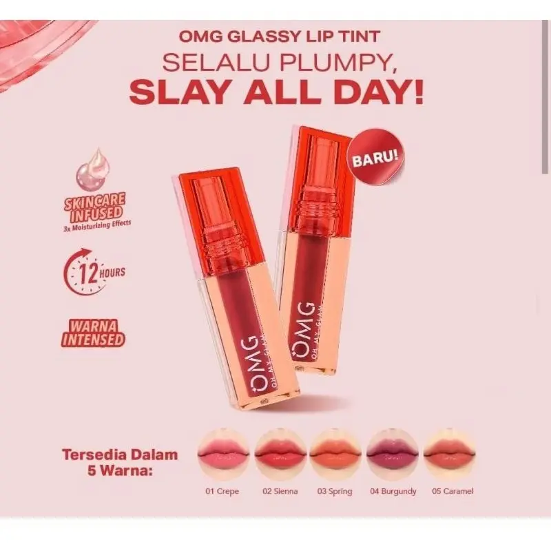 OMG OH MY GLAM Glassy Lip Tint 2g - Lip Tint Warna Intense Tahan 12 Jam 1