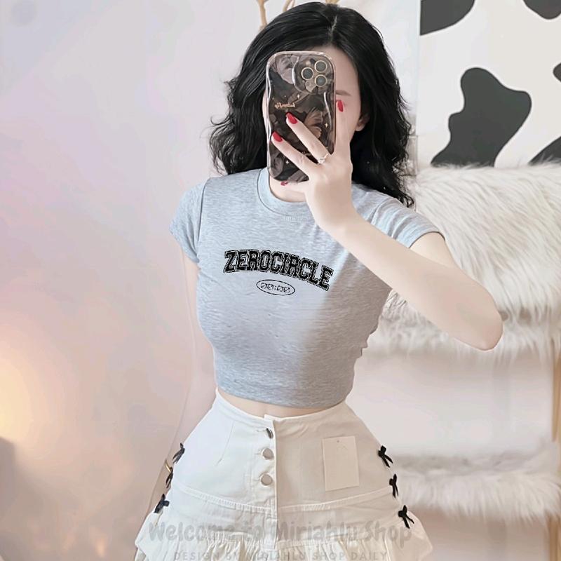 Áo Thun Croptop Borip Ôm Body Nữ Form Basic In Chữ Zero Circle, Women Voi Cổ Tròn Voan Trắng Dáng Ngắn 2