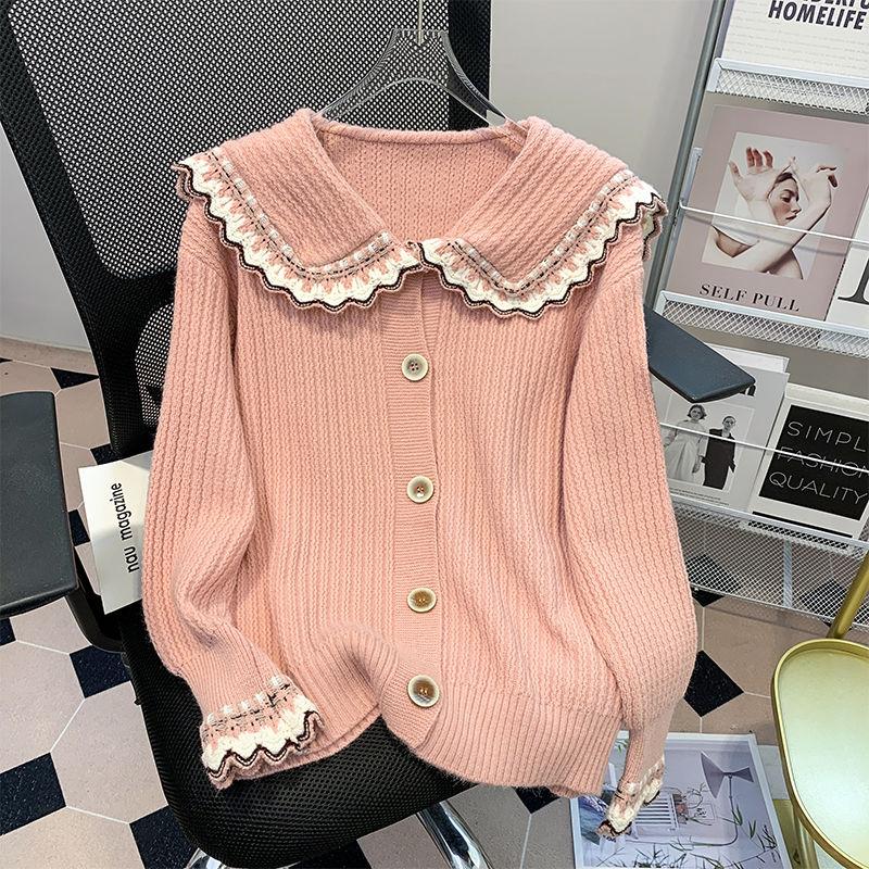 Product Introduction of Áo Len Cổ Peter Pan, Thời Trang Và Phong Cách, Dành Cho Nữ, Hàng Mới Về Thu Đông 2024, Dáng Rộng Vừa Vặn, Áo Khoác Cardigan Dệt Kim Dày, Thích Hợp Cho Bé Gái Béo 3
