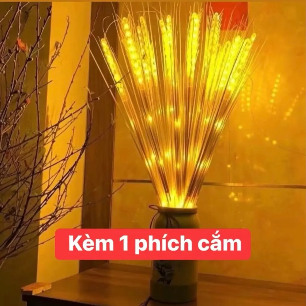 ￼Lúa Đèn Led 2 Tầng Lá Bông Mềm , Trang Trí Tết, Tài, Bàn Thờ Gia Tiên Loại Đẹp 1 bó 10 cây