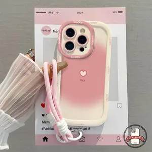 Case HP Kompatibel Untuk IPhone 17 11 14 16 15 13 12 Pro Max Air XR 7Plus XS Max 15 16 14 8 7 Plus 8Plus X Kartun Gradien Merah Muda Cinta Hati Mewah Puff Sederhana Soft Cover