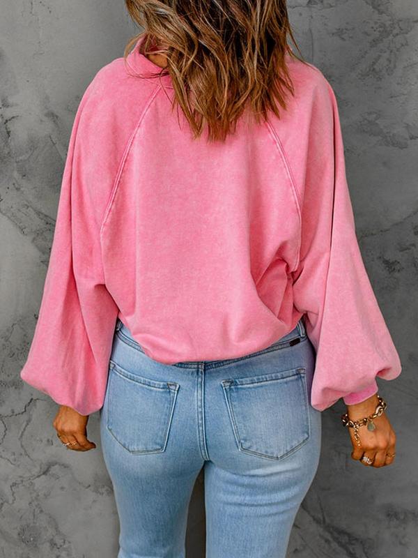 Women's Plain Button Front Lantern Sleeve Sweatshirt, Trendy Casual Trendy Long Sleeve Collared Pullover for Spring & Fall, Ladies Clothes for Daily Wear 5