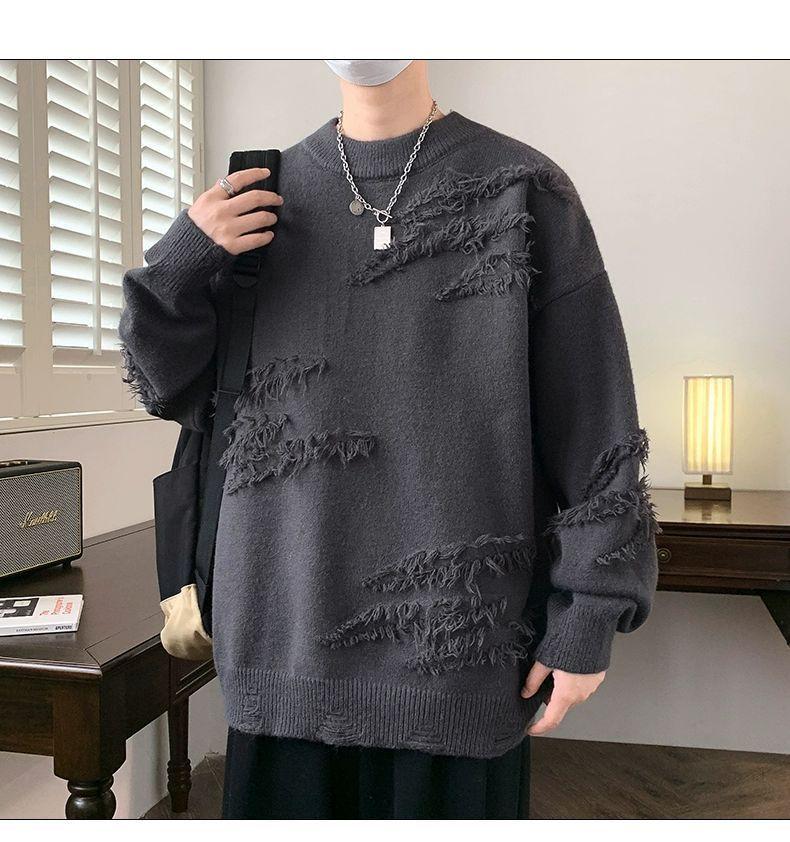 Product Introduction of Personality round Neck Sweater Autumn and Winter Fashion Brand Pu Shuai Loose Sweater Men's Japanese-Style Retro Lazy Sweater Coat Menswear Knitwear Tops Longsleeve Crewneck Beige Plain Lingerie 15