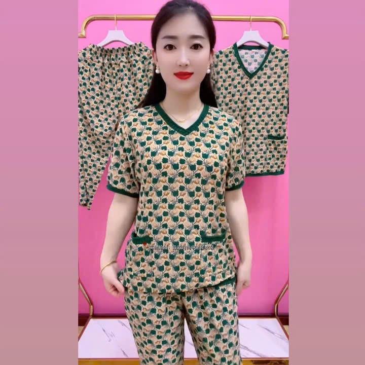 Bộ Đồ Trung Niên cho mẹ CỔ TIM, họa tiết HOA quần dài ,tay Cộc Chất thun Aty mặc mát ,co giãn 4 chiều dễ chịu Women Ong Áo Top 1