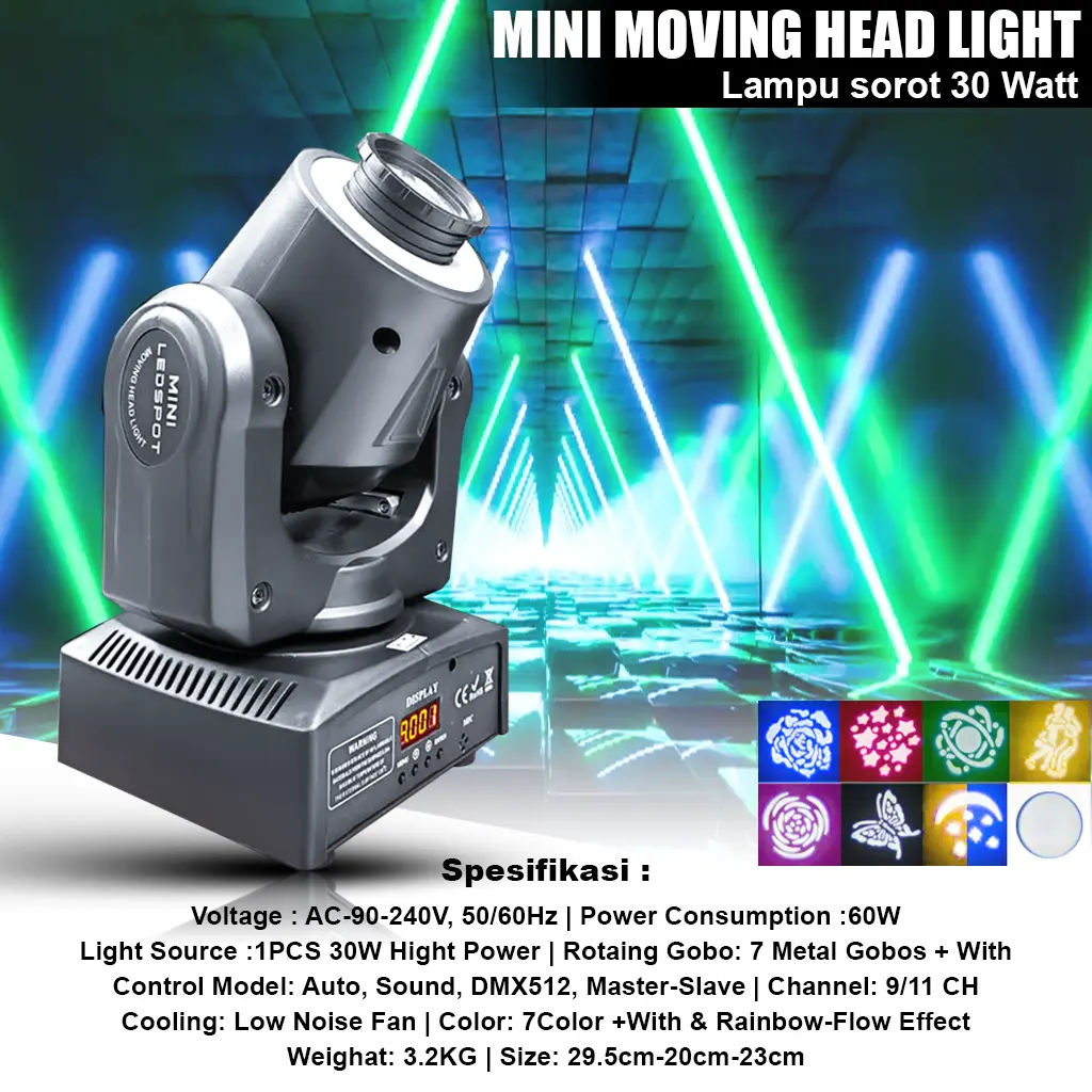 Lampu Beam Sorot Mini Moving Head Light 30 waat 7 Color Mini Beam | TMSAUDIO