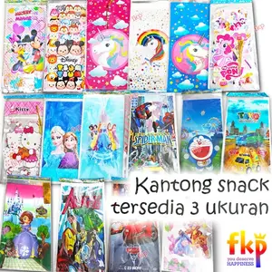 Kantong Snack Ultah Karakter / Plastik Snack Karakter / Goodie Bag / Souvenir Bingkisan Ulang Tahun/ Plastik OPP Birthday Children Colorful Biru Pink