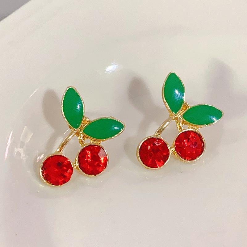Product Introduction of S925 Imitation Silver Needle Korean Simple Oil Drop Cute Sweet Red Cherry Elegant Versatile High-end Design Sense Earrings 0
