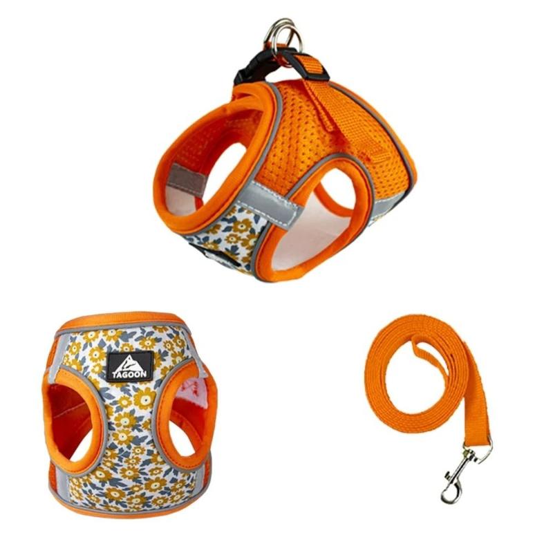 Product Introduction of DOU PET Cat Accessories Floral Pet Harness Anti Escape Meash Cat Chest Strap No Pull Reflective Puppy Harness Kitten 17