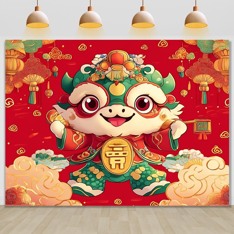 Product Introduction of 1pc Chinese New Year 2025 Polyester Backdrop, Red Snake Theme Lunar Festival Photo Background, Multipurpose Home Decor for Holiday Parties & Events, No Electricity Needed 1