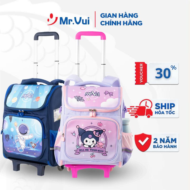 Balo vali kéo Mr Vui in hình dễ thương cho bé cấp 1 học sinh tiểu học chống thấm cao cấp BLK 1013