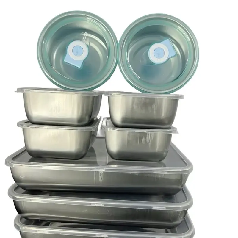 Combo 10 hộp inox  đựng thực phẩm 4 hộp to (25*20*5cm) 4 hộp nhỏ (13*10*5cm) +2hộp tròn 11 *5cm) 1