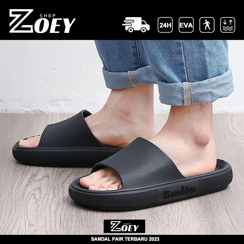 Sandal Slop Pria Karet Kekinian Murah Hitam Polos Sandal Slide Pria Wanita Cowok Sandal Selop Pria Dewasa Tahan Aus Terbaru