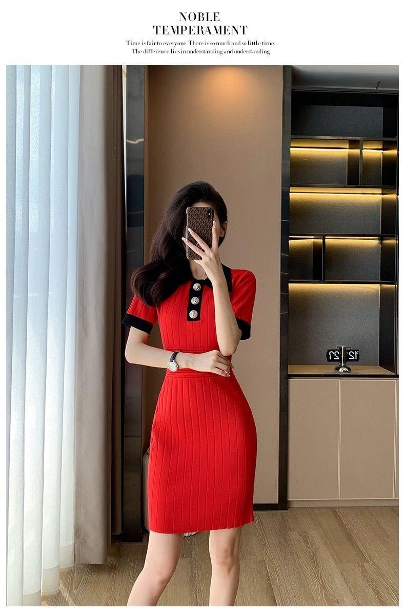 Product Introduction of Váy Dệt Kim Lụa Lạnh Cổ Polo Phong Cách Cổ Điển, Ôm Vừa Vặn, Váy Bodycon Ngắn, Cao Cấp, Hàng Mới Về Mùa Hè 24 Năm Nữ Dress Đen 11