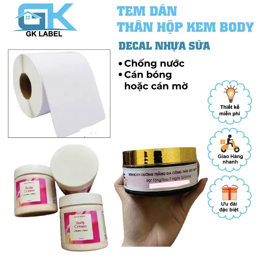 Tem dán THÂN hộp kem body, Logo THÂN hộp kem body - Decal nhựa chống nước - Thiết kế theo yêu cầu - MIỄN PHÍ THIẾT KẾ