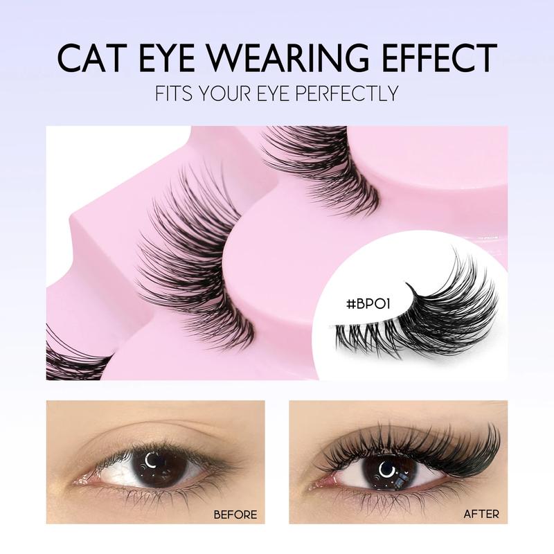 Product Introduction of GROINNEYA Half Eyelashes Natural Cat Eye Lashes Soft Wispy Clear Band Lashes With Winged Ends For Extended Eye Look Makeup 9