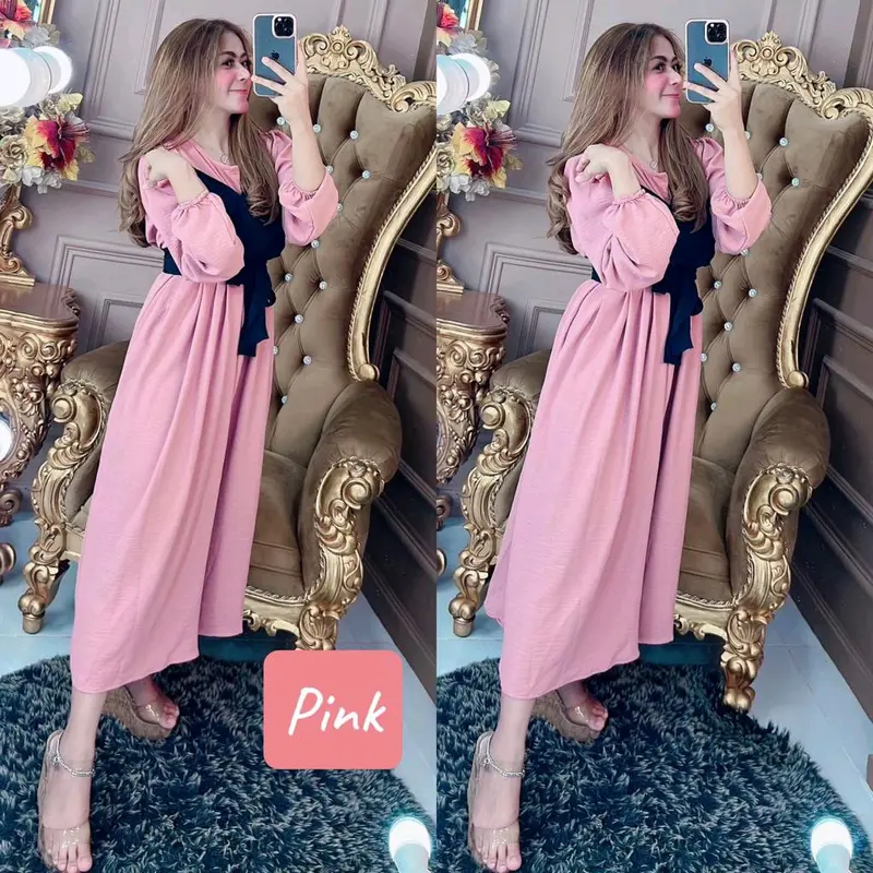 Dress midi vest Lesti warna Pink 0