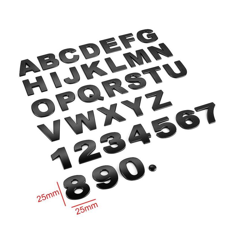 Product Introduction of 1 Pc 25mm Matt Black Metal DIY 3D Alphabet Letter Digital Number Emblem Sticker 17