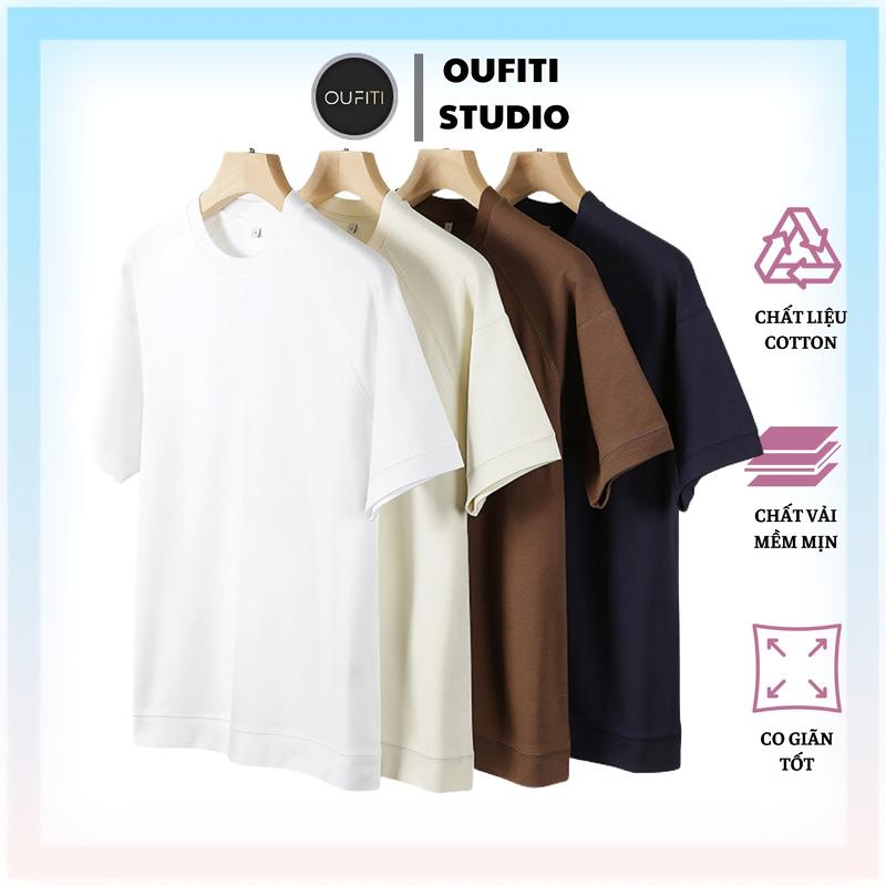 OF15 Áo Phông Trơn Raglan Unisex Form Rộng Local Brand OUFITI Chất Cotton 2 Chiều 250GSM Cổ Tròn Top Áo Thun Kem Menswear