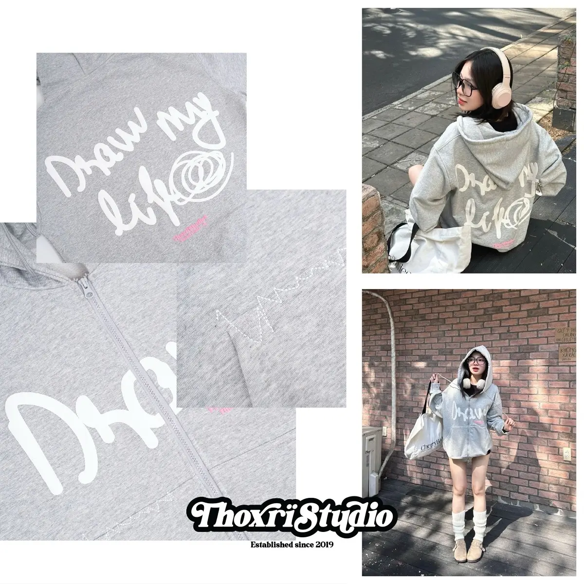 Áo khoác hoodie Zip chân cua Draw THOXRI hoodie