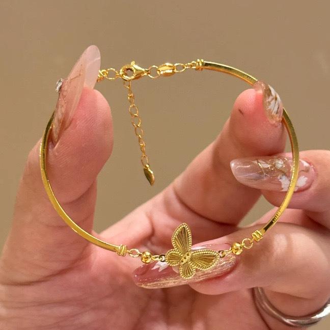 Korean Exquisite Golden Butterfly Bracelet for Women Light Luxury Shiny Zircon Elegant Bangle Party Banquet Charm Jewelry Gift 2