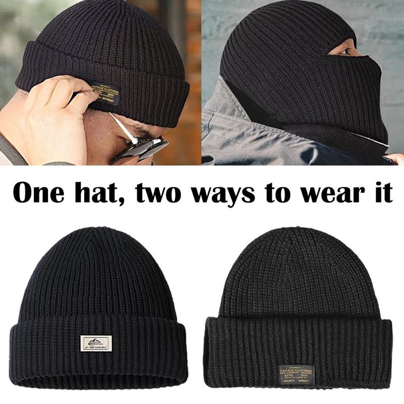 Product Introduction of Winter Men 2 In 1 Balaclava Hat Mask Beanie Knitted Bonnet Hat Neck Warm Fashion Accessories 22