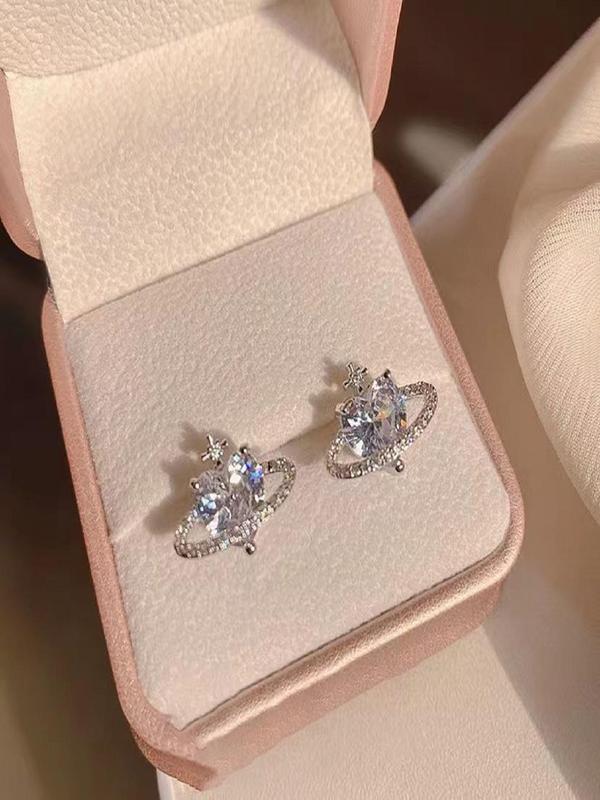 2024 New Style Heart & Planet Design Rhinestone Decor Stud Earrings, Elegant Jewelry for Women, Trendy All-match & Exquisite Jewelry for Birthday Gift 2